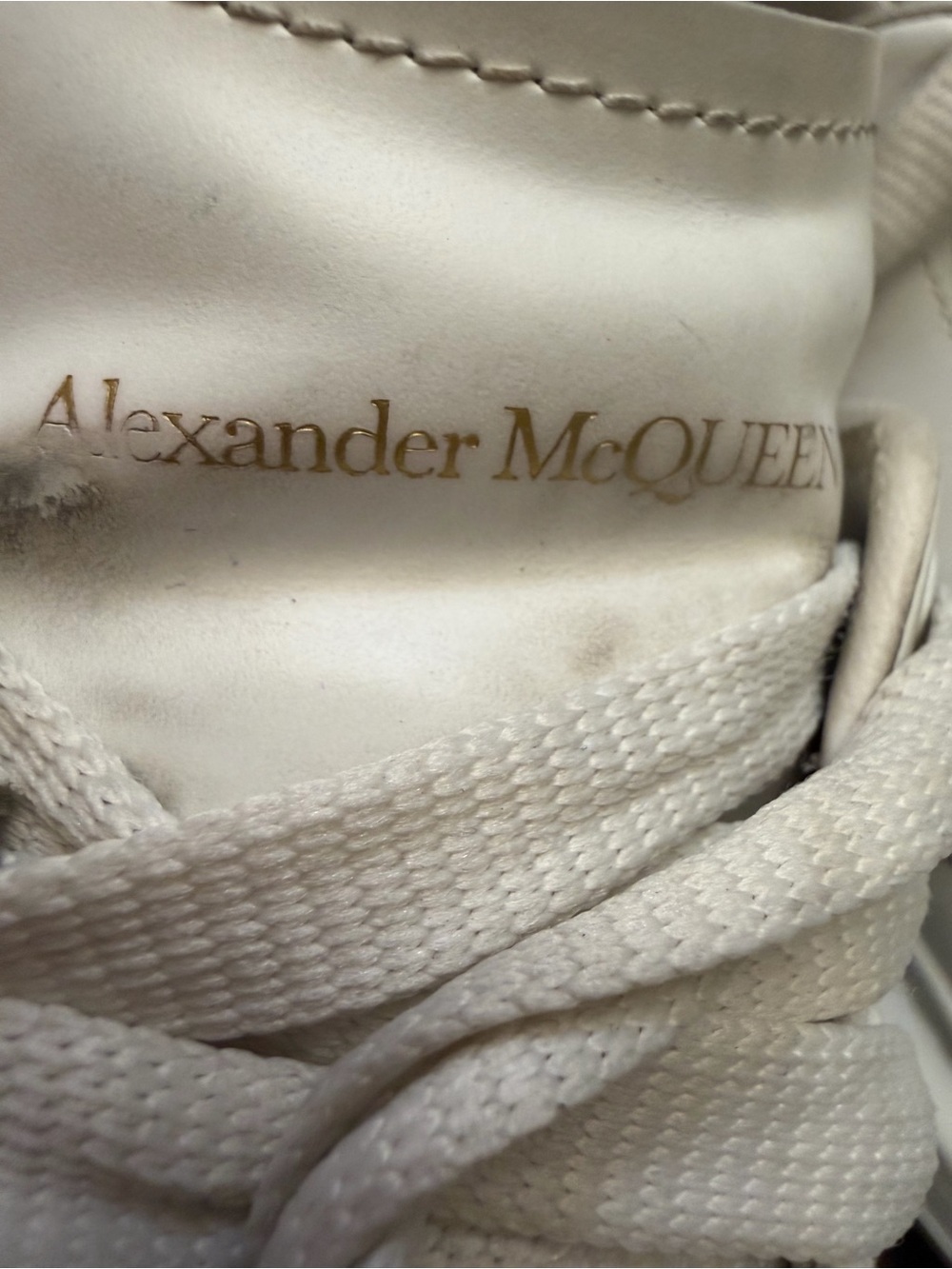Alexander McQueen White Leather Oversized Sneakers with Black Heel Tab - Picture 9 of 13